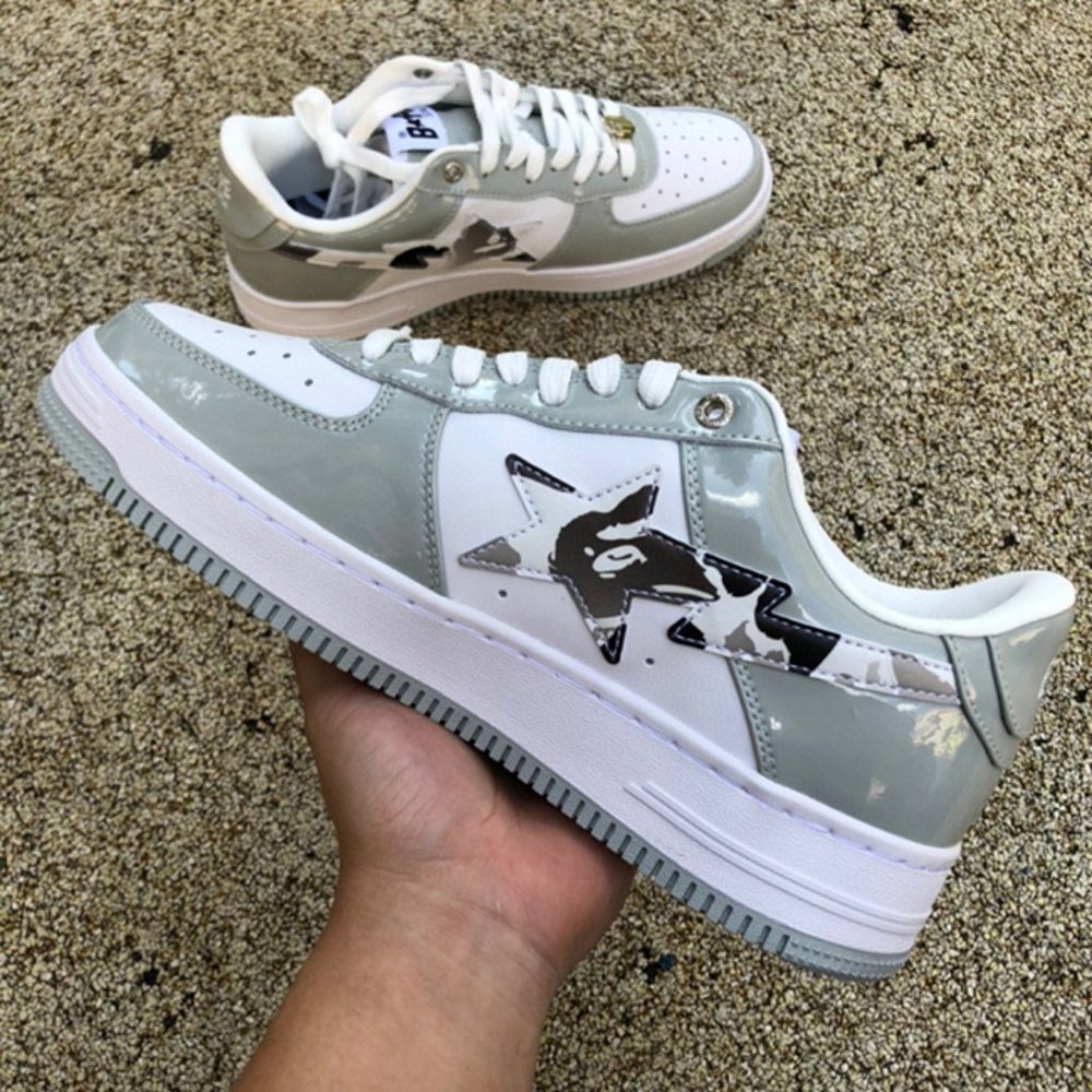 A Bathing Ape Bape Sta Low White Gray Sneakers